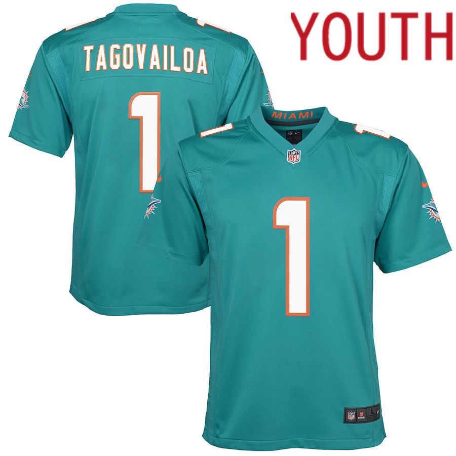 Youth Miami Dolphins #1 Tua Tagovailoa Nike Aqua Game NFL Jersey